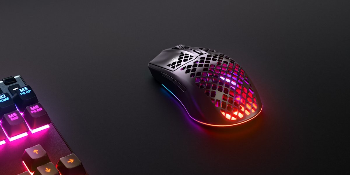 SteelSeries Aerox 3 Wireless - Holey RGB Gaming Mouse - Ultra-lightweight 68g Water Resistant Design - 200 Hour Battery - 18K CPI TrueMove Air Optical Sensor