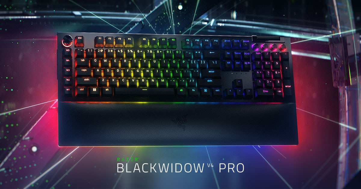Razer BlackWidow V4 Pro Wired Mechanical Gaming Keyboard: Yellow Mechanical Switches Linear & Silent - Doubleshot ABS Keycaps - Command Dial - 8 Macro Keys - Chroma RGB - Wrist Rest