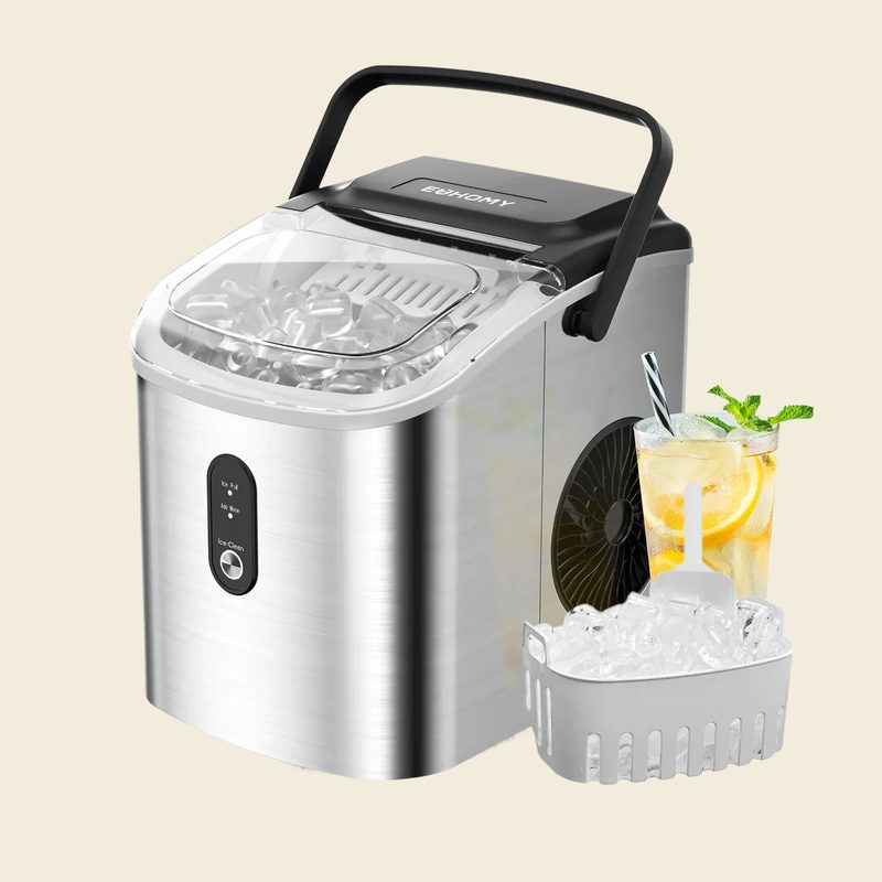 EUHOMY Countertop Ice Maker with Handle, 26lbs/24H, 9 Cubes in 6 Mins (Black)