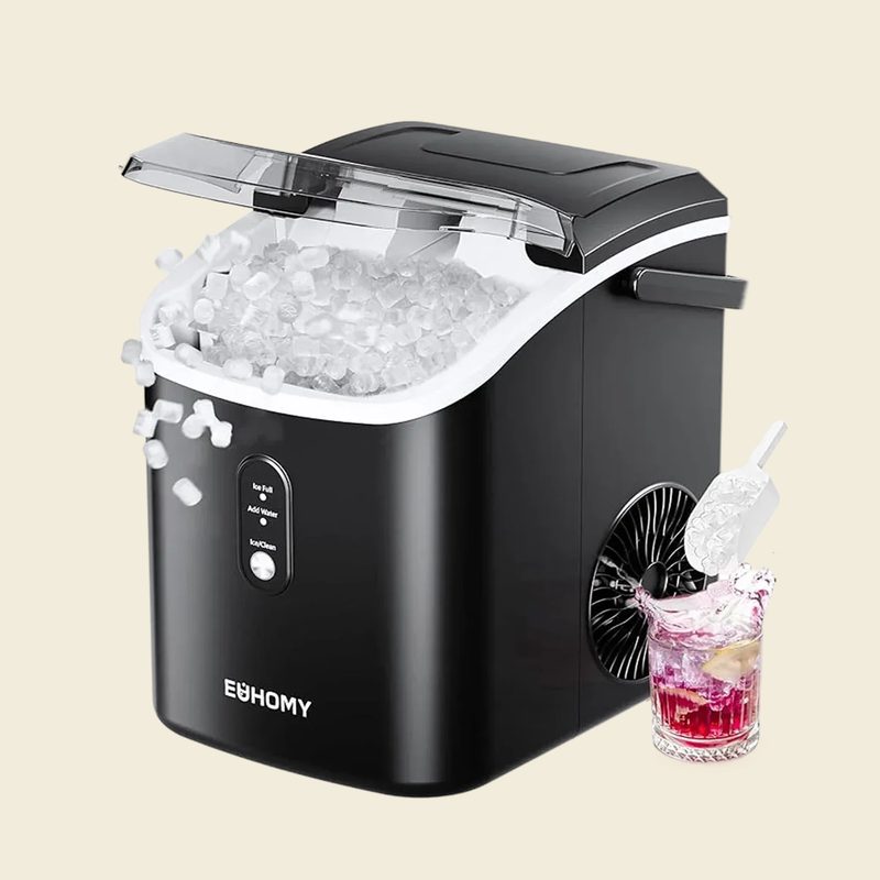 EUHOMY Nugget Ice Maker with Handle, 34lbs/24H, Removable Top Cover (Black)