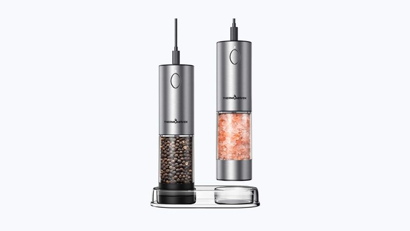 ThermoMaven 110ml Rechargeable Electric Salt and Pepper Grinder Set (Stainless)