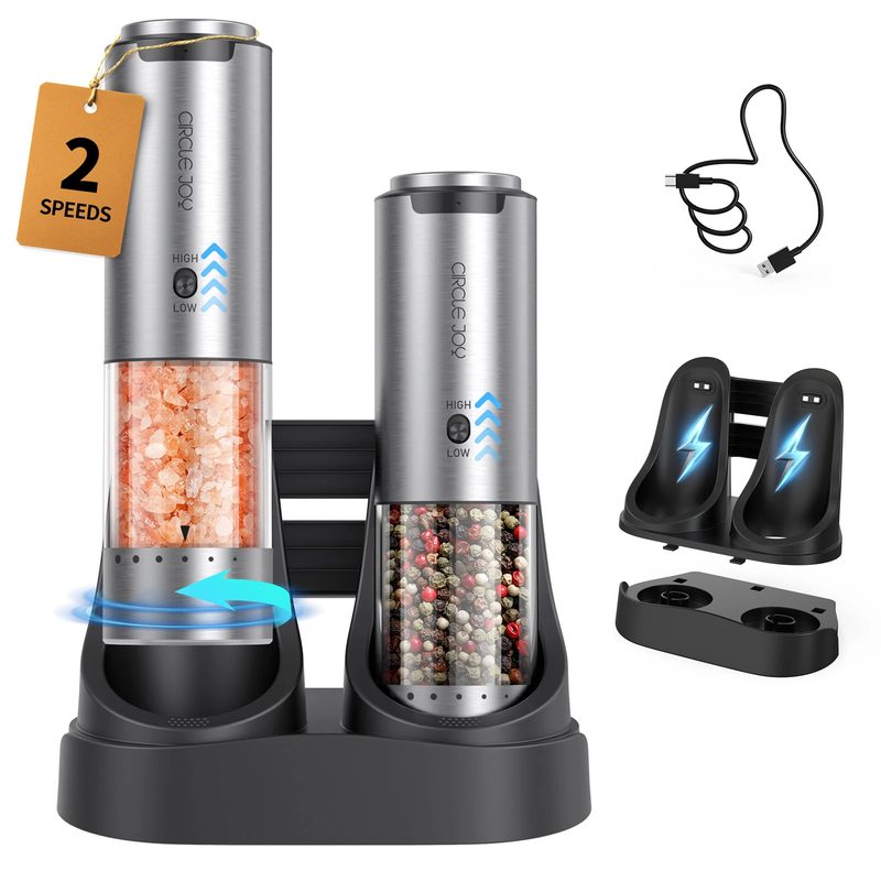 CIRCLE JOY Gravity Electric Salt and Pepper Grinder Set with LED (Black)