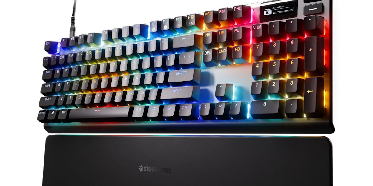 SteelSeries Apex Pro Gen 3 Wired Gaming Keyboard - OmniPoint 3.0 Adjustable HyperMagnetic Switches (0.1-4.0mm) - Rapid Trigger - OLED Smart Display - Per-Key RGB - Wrist Rest